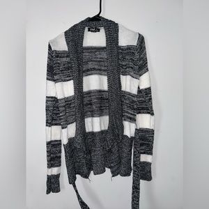 Love by Chelsea Belted Striped Gray/ Black & White Cardigan Medium